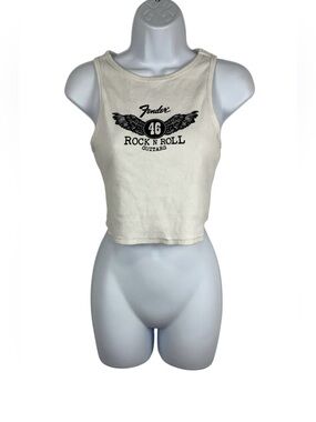 Fender White/Black Ribbed Cropped Tank Top